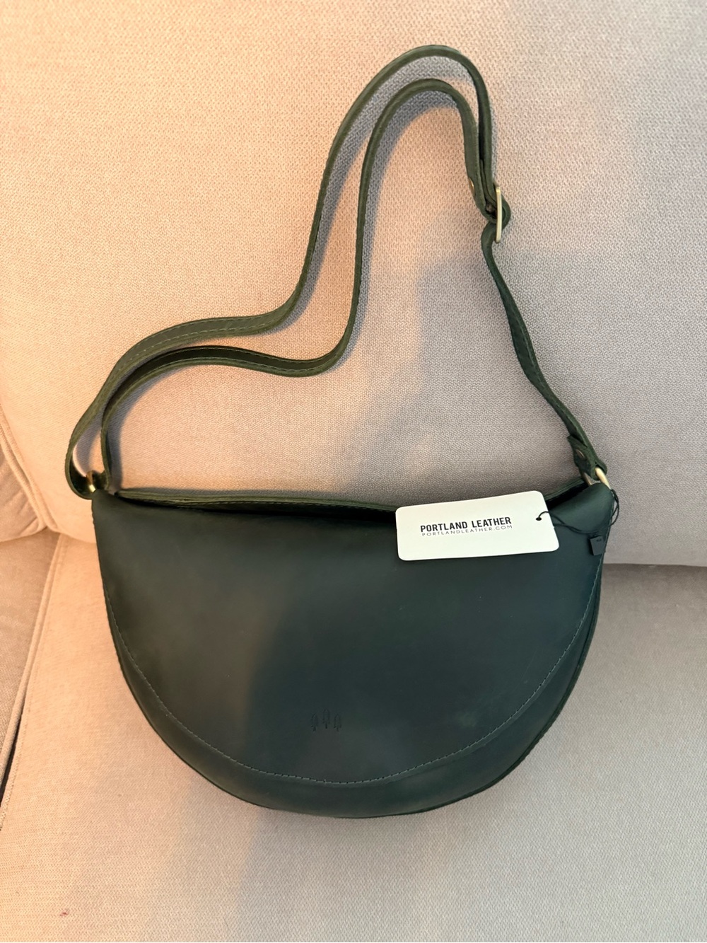 Portland Leather Dark Green Crescent Shoulder Bag